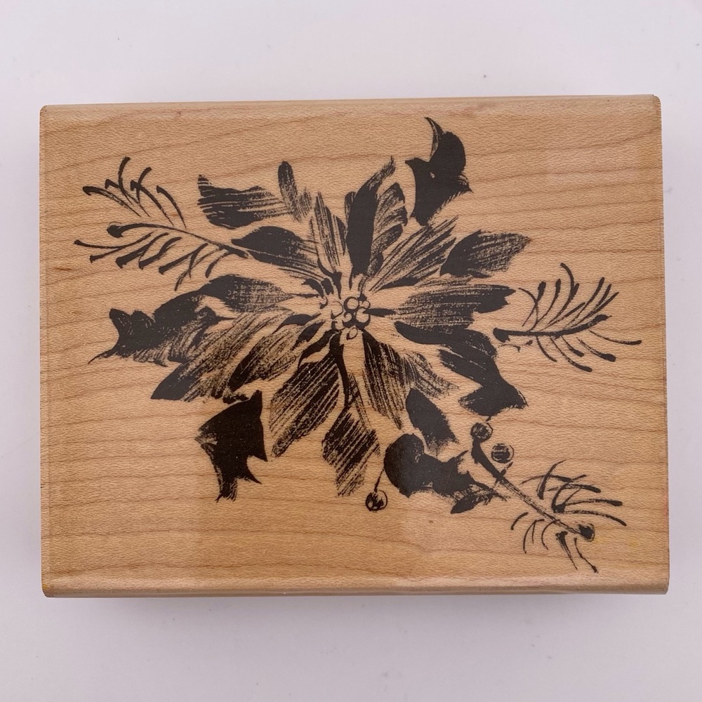Penny Black “Poinsettia & Pine” Christmas Wood Mount Stamp